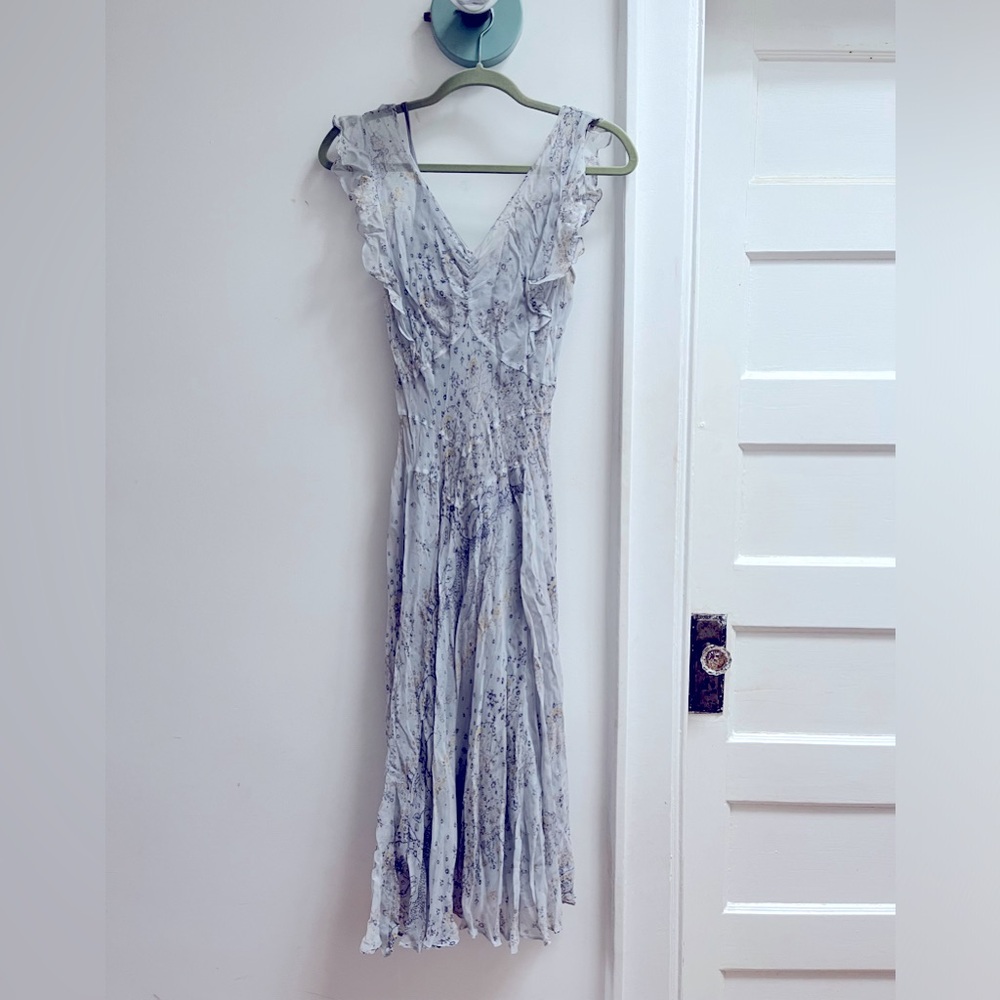Rebecca Taylor 100% silk dress blue floral 4